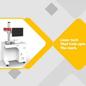 White and red fiber laser marking machine with a computer monitor and control panel