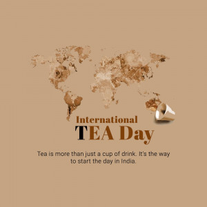 World map made of tea leaves with text 'International Tea Day'