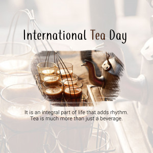 Image celebrating International Tea Day with tea glasses and a teapot.