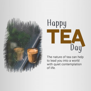 Image celebrating International Tea Day with two glasses of tea and a rainy window backdrop.