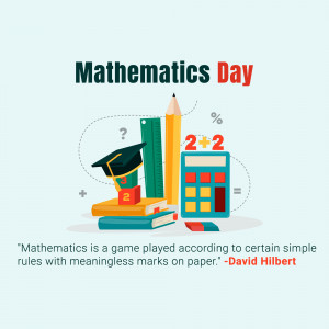 Illustration celebrating Mathematics Day with books, calculator, and graduation cap.