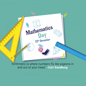 Mathematics Day graphic with stationery and mathematical symbols
