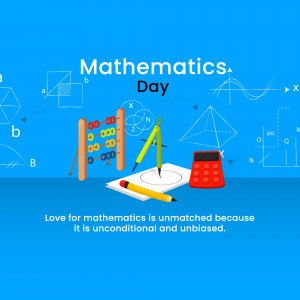 Illustration celebrating Mathematics Day with mathematical tools and shapes.
