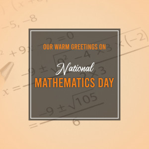 National Mathematics Day greeting card with mathematical equations in the background.