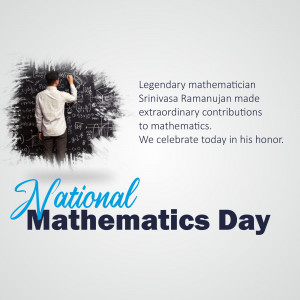 Image commemorating National Mathematics Day with a depiction of Srinivasa Ramanujan and mathematical equations.