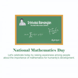 Image commemorating National Mathematics Day with a portrait of Srinivasa Ramanujan and mathematical equations.
