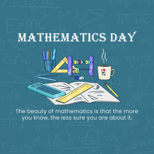 Illustration for Mathematics Day featuring math tools and equations.