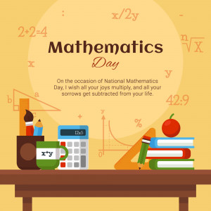 Illustration for National Mathematics Day with mathematical equations and tools