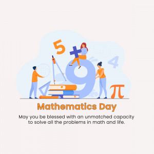 Illustration of people celebrating Mathematics Day with numbers and mathematical tools.