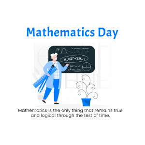 Illustration of a man with math tools in front of a chalkboard for Mathematics Day