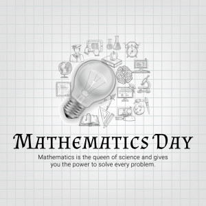 Illustration for Mathematics Day featuring a lightbulb and mathematical symbols.