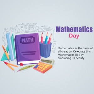 Illustration for Mathematics Day featuring books, pencils, and mathematical symbols.
