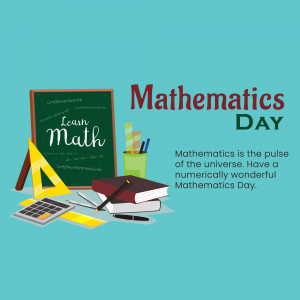 Illustration of math tools and the text 'Mathematics Day'