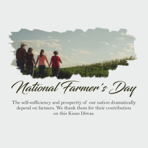 Family walking in a field with text 'National Farmer's Day'