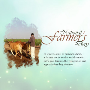 Image depicting a farmer plowing a field with oxen, celebrating National Farmers Day.