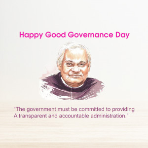 Image commemorating Good Governance Day with a portrait of Atal Bihari Vajpayee and a quote.