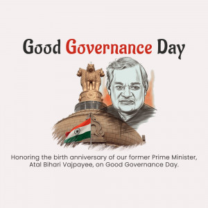 Good Governance Day poster featuring Atal Bihari Vajpayee and the Ashoka Pillar