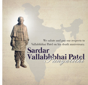 Statue of Sardar Vallabhbhai Patel with map of India in the background