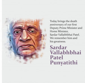 Portrait of Sardar Vallabhbhai Patel with text commemorating his death anniversary.