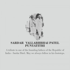 Black and white image of Sardar Vallabhbhai Patel with text commemorating his death anniversary.