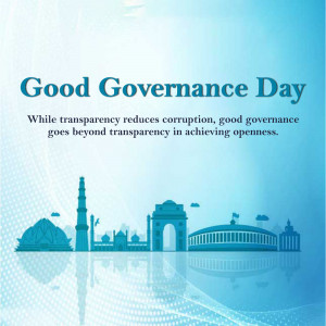 Image commemorating Good Governance Day with iconic Indian monuments.
