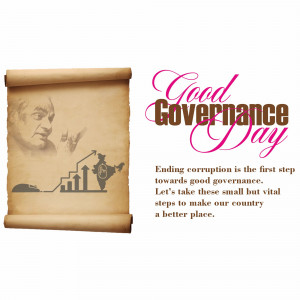 Good Governance Day poster featuring Atal Bihari Vajpayee and a message about ending corruption.