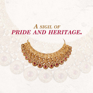 Close-up of a traditional gold necklace with red gemstones.