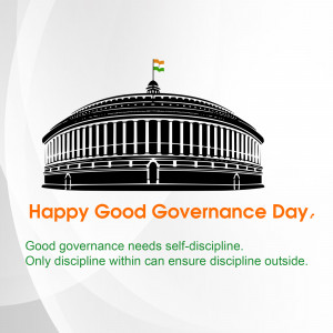 Image of the Parliament House of India with text 'Happy Good Governance Day'