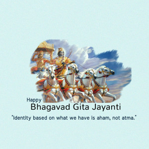 Illustration of Lord Krishna and Arjuna on a chariot during Bhagavad Gita Jayanti