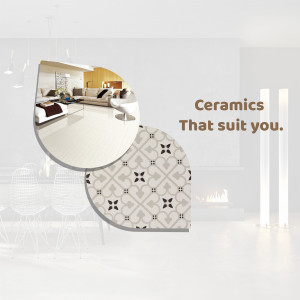 Ceramic tile designs in a modern living room setting