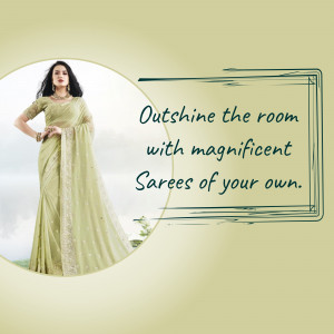 Woman wearing a light green saree with floral embroidery