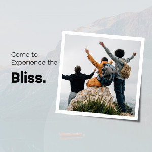 Three friends with backpacks enjoying a mountain view