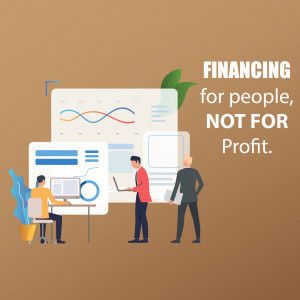 Illustration of people working with data and charts, promoting financing for individuals.