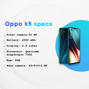 Oppo K5 smartphone with key specifications listed