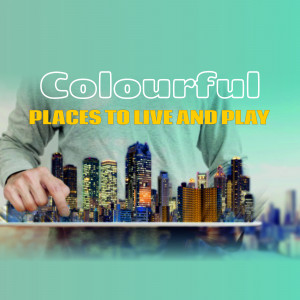 A person holding a miniature cityscape in their hands, projected onto a screen.