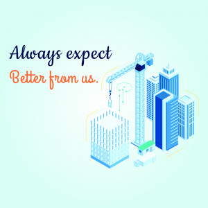 Isometric illustration of a construction site with a crane and buildings