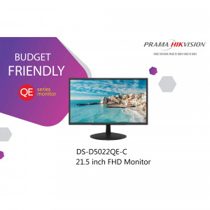 Prama Hikvision 21.5 inch FHD monitor with a beach scene displayed