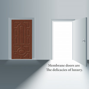 Brown wooden door partially open with light shining through