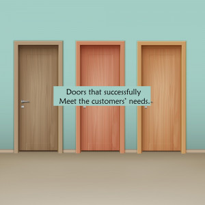 Three different colored doors against a teal wall