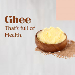 Bowl of ghee with text overlay 'Ghee That's full of Health'