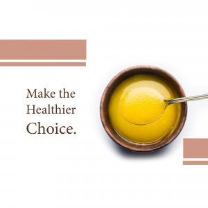 Bowl of ghee with a spoon, promoting a healthier lifestyle.