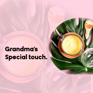 Jar of yellow cream with tropical leaves and a wooden spoon