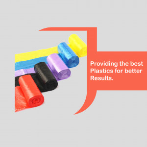 Assorted colored plastic rolls with text bubble