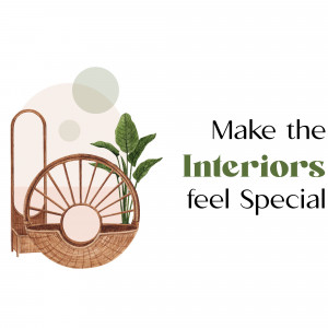 Watercolor illustration of a plant in a decorative pot with text 'Make the Interiors feel Special'