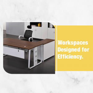 A modern office desk and storage setup with a focus on efficiency.