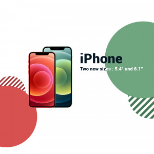 Image of iPhone 12 in multiple colors with size information.