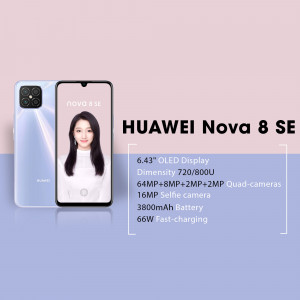 Huawei Nova 8 SE phone with a woman's portrait on the screen