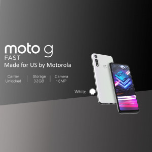Moto G Fast smartphone in white color with specifications displayed