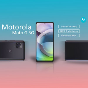 Motorola Moto G 5G smartphone with key features highlighted