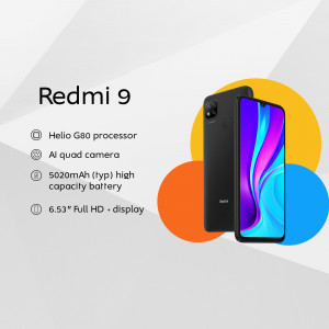 Redmi 9 smartphone with key features highlighted